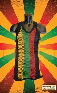 RED GOLD GREEN & BLACK RASTA STRING VEST FISHNET MESH TOP RASTA REGGAE CULTURE - Picture 1 of 1