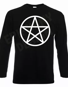 Pentagram Pagan Men's T-Shirt Long Sleeve Wicca Crowley Satanic Devil Gothic - Picture 1 of 3