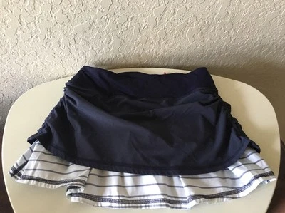 Lululemon Run Chase Me Skirt Skort 2 Navy Blue White Stripe Ruch  - Image 1 of 4
