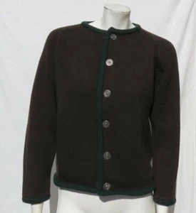 Vtg Austria Brown Green Wool Heavy Thick Chunky Knit Cardigan Sweater fits US MP - Picture 1 of 7