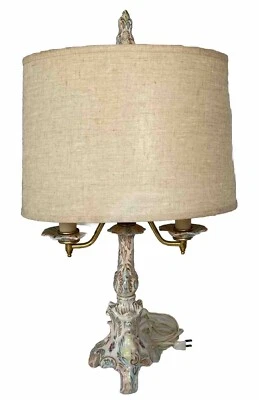 Candelabro duplo colonial antigo dourado pastel rosa abajur de porcelana - Imagem 1 de 4