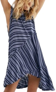 NEW FREE PEOPLE BETWEEN THE LINES BLUE STRIPE ASYMMETRICAL TUNIC TOP DRESS SZ XS - Picture 1 of 8