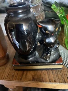 Vintage Mid Century Black Cat Miniature Ceramic Vase - Picture 1 of 5