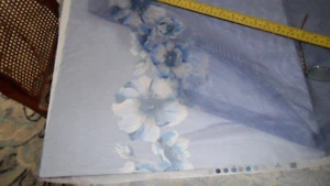 Sheer Muted blue w/Hibiscus Fabric 1 Yard length x 60" Width 10 yds available - Picture 1 of 5