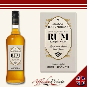 Personalisierter Rum Label Vintage Style individueller Aufkleber Feier Spaß Geschenk - Bild 1 von 1