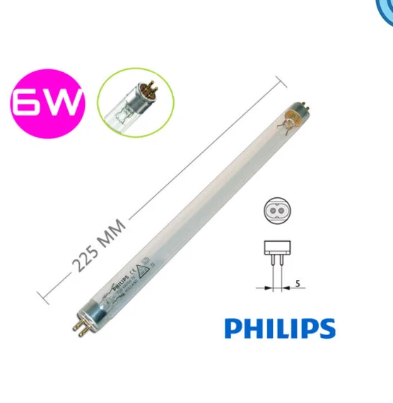 LAMPADA UV 6W 2+2 PIN PHILIPS TUV6W G6T5 PER DEPURATORE UV ACQUA osmosi osram Foto 1 de 1