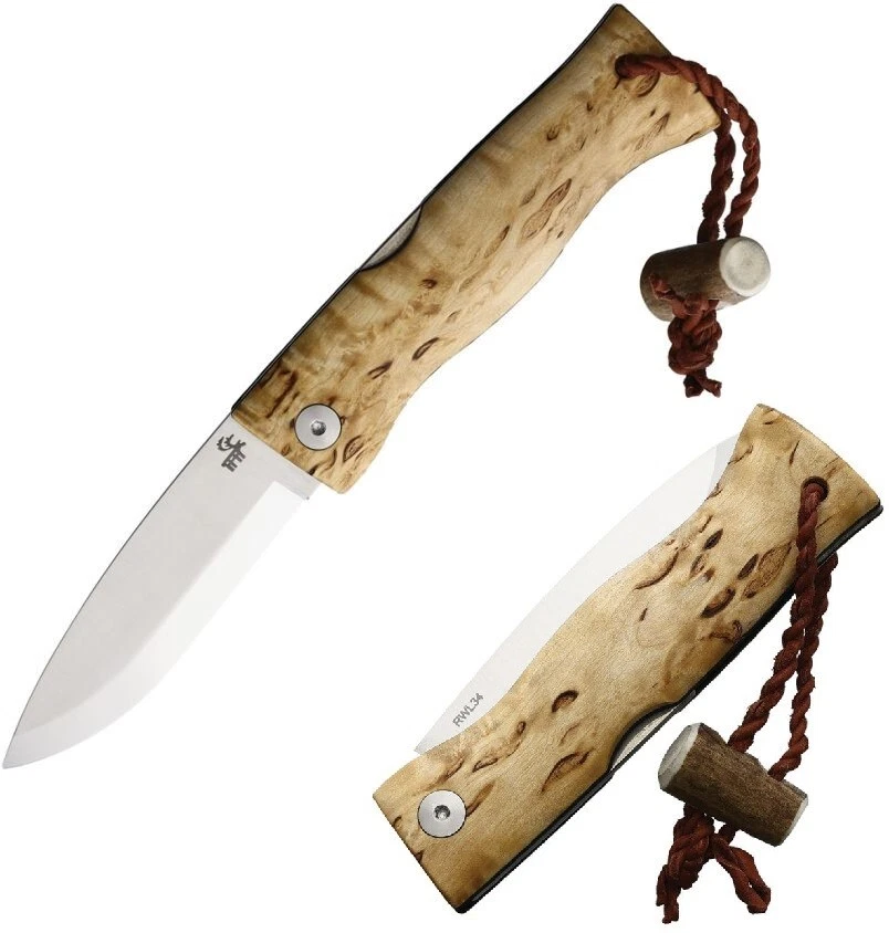 Karesuando Kniven Paltsa Folding Knife 2.75" RWL-34 Steel Blade Curly Birch - Imagem 1 de 4