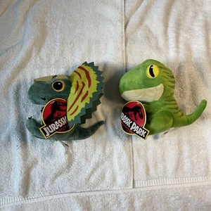 Set of 2 Jurassic Park 8" Dilophosaurus and Raptor Plush Toys New - Picture 1 of 13