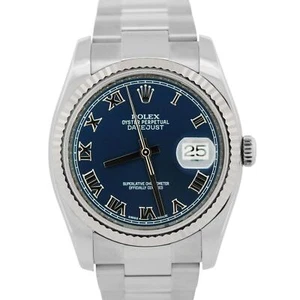 MINT Rolex DateJust BLUE ROMAN Stainless Steel OYSTER 18K Gold 36mm 116234 Watch - Picture 1 of 9