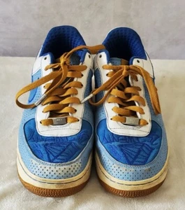 NIKE AIR FORCE 1 SHOES PREMIUM 07 DIAMOND PHILLY DOWN NORTH BLUE Gold 9 LOW WORN - Picture 1 of 16