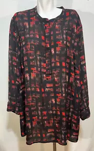 Sejour Women Black Red Top Shirt Tunic 22 W 2X 3X Side Slits EUC - Picture 1 of 8