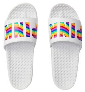 VICTORIAS SECRET PINK RAINBOW PRIDE SLIDES SANDALS BEACH SHOWER SHOES S M L NWT - Picture 1 of 3