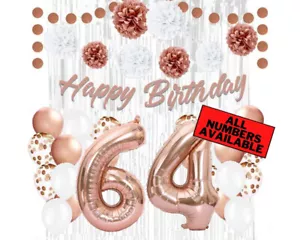 Rose Gold 64th Birthday Decorations for Girls - 40" Number Balloons & More - Picture 1 of 5