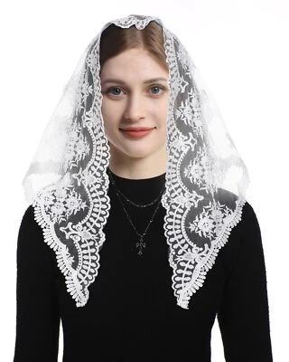 Mantveil Mujeres Velos Católicos con Clip: Rosa Floral Bordado Encaje Mantilla... Foto 1 de 4