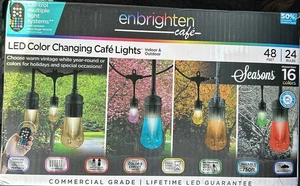 Enbrighten Vintage LED Café Lights, 24 bulbs Indoor/Outdoor, White Cord/White. - Picture 1 of 14