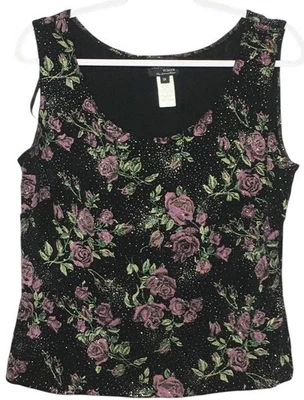 Xscape Women's Black Floral 1X Top Acetate Spandex Tank - image 1 of 4