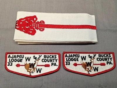 Boy Scout OA Order of the Arrow Ajapeu 33 2 New Flaps New Ordeal Sash Bucks Co - Image 1 of 4