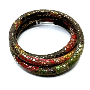 Brighton Woodstock Colorful Snakeskin Flowers Triple Leather Bracelet 24in NWT - Picture 1 of 6