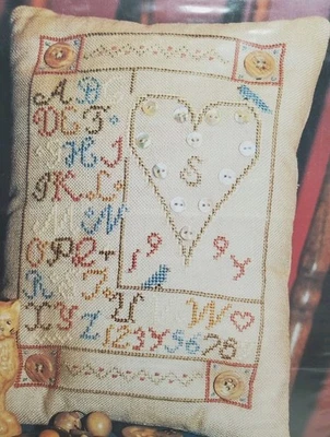 Homespun Elegance Counted Cross Stitch BUTTON HEART SAMPLER Chart - Image 1 of 3