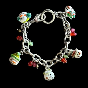 Bracciale Vintage Y2K Natale Charm Pupazzo di Neve Metallo 7,4" AJMO anni 90 - Foto 1 di 13