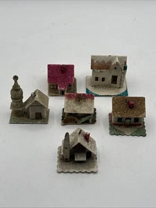 6- Vintage Church Putz Cardboard Christmas Ornament Czechoslovakia & Japan - Picture 1 of 15