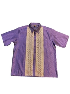 Vintage Serrano Purple Gold Woven Ethnic Pattern Button Shirt XL Boho Festival - Picture 1 of 3