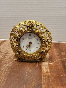 Sveglia vintage Matson Ormolu Windup motivo floreale rosa - Foto 1 di 8