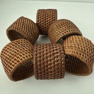 Pier 1 Rattan Napkin Rings 6 Round Handwoven Wicker Tava Honey Brown - Picture 1 of 6