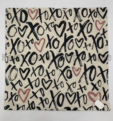 Pottery Barn XO Love Pink Heart Embroidered Pillow Cover ONLY Tan 20" #J1145 - Image 1 of 4