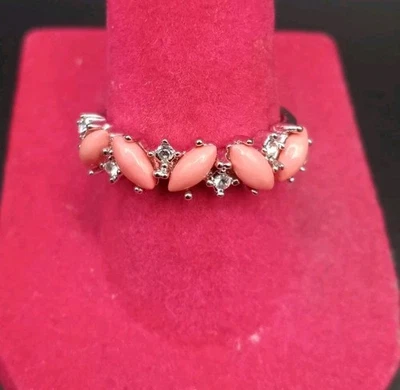 Camille Lucie 签名铑音带 Accent 方晶锆石和粉红色珠子 尺寸 8 — 第 1/4 张图片