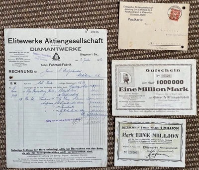Diamant originale Postkarte, Rechnung 2x Gutschein 1921-1923 Jahre - Bild 1 von 4