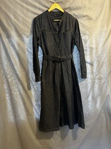 Denim Dress By M&S Long Sleeves Press Stud Fasten Size 12 With Side Pockets - Picture 1 of 5