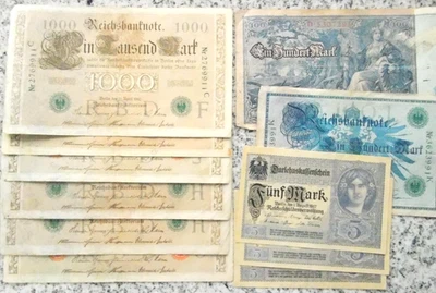 Lot GERMAN BANKNOTE 11x 5 - 1000 MARK 1908 -1917 Berlin Bill Money EMPIRE Weimar - Image 1 of 4