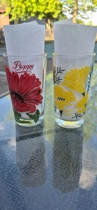 🌼Vintage- 2 Boscul Peanut Butter Glasses 5" CALIFORNIA POPPY & RED POPPY - Picture 1 of 21