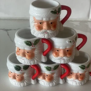 6er Set SAMMLERSTÜCK Vintage Mini Weihnachten Santa Gesicht Tassen ENTZÜCKEND C3 - Bild 1 von 6