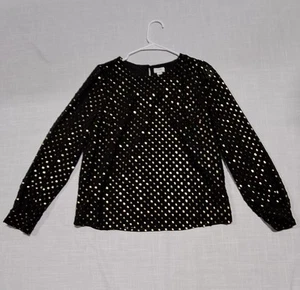 J Crew Clip Dot Blouse Womens S Black Shimmer Gold Sheer Top Professional Shirt - Picture 1 of 9