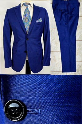 Indochino 100% Wool Suit 2 Piece Jacket Pants Royal Blue Paisley Lining 36 Short - Image 1 of 4