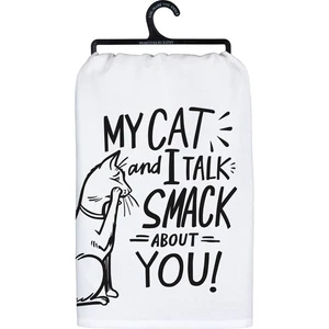 Toalla de cocina | Amante de los gatos | Mi gato y yo hablo mal de ti | Algodón NUEVO - Imagen 1 de 2