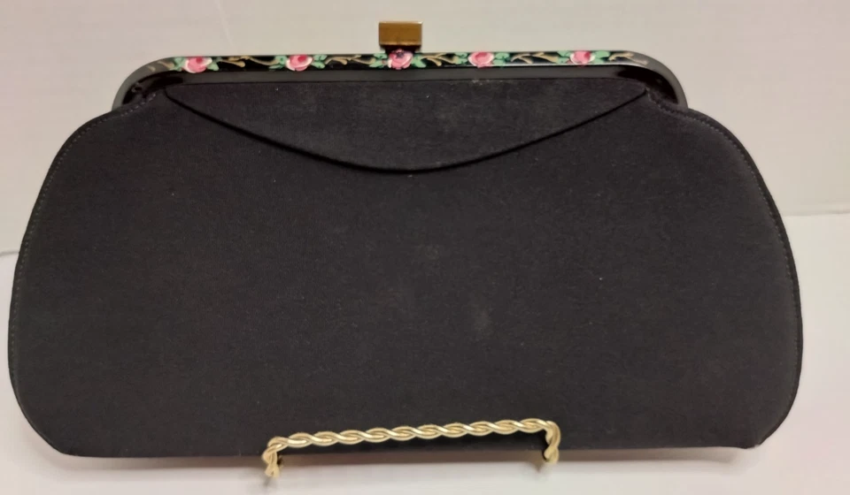 Cartera sin asas formal con marco de diseño floral broche tono dorado negro de Garay de colección Foto 1 de 4