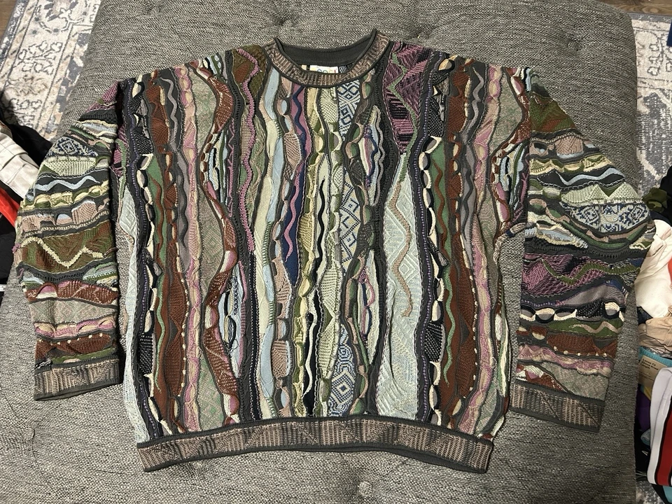 Coogi Sweater Mens XL Light Multicolor 3D Knit Cotton Vintage 90s Australia - Image 1 of 4