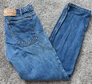 Vintage 70s Mens 33x32 Orange Tab Levi’s 505 Dark Blue Straight Leg Denim Jeans - Picture 1 of 12