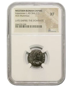 NGC ( XF ) Roman AE3 of Valentinian I (AD 364 -375) NGC Ancients Certified Coin - Picture 1 of 3