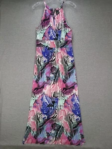 New Directions Womens Maxi Dress Petite Large Pink Blue Snake Sleeveless Soft - Picture 1 of 12