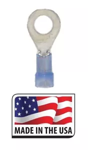 (100) BLAUE NYLON RINGKLEMMEN 16-14 AWG DRAHTVERBINDER #10 BOLZENAUGE Hergestellt in den USA - Bild 1 von 1