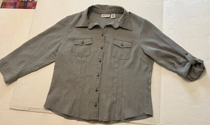 Apparenza Black/white Plaid collared 3/4 sleeves pockets button down top SizePL - Picture 1 of 14