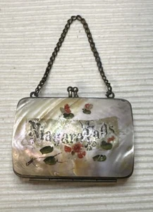 Antique Victorian Mother Of Pearl Shell Mini Coin Purse Handpaint Niagara Falls - Picture 1 of 11