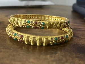 Bangles Gold ton Ruby Emerald Potta Stone Traditional Bangles Women 2.6 small - Picture 1 of 7