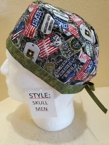 US Army Dog Tags Men's Skull/Chemo Surgical Scrub Hat/Cap Handmade - Picture 1 of 6