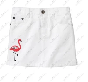 Gymboree Girls 8 "Palm Beach Paradise" Flamingo Gem White Denim Jean Skort NWT - Picture 1 of 3