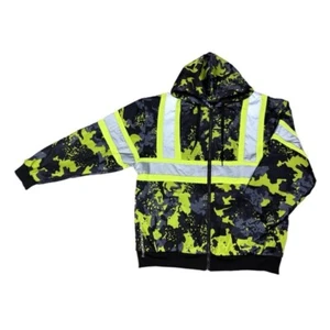 Green Camo Soft Sherpa Lined Hoodie Full Zip Fleece Lining Heavy Duty Sweatshirt - Picture 1 of 3